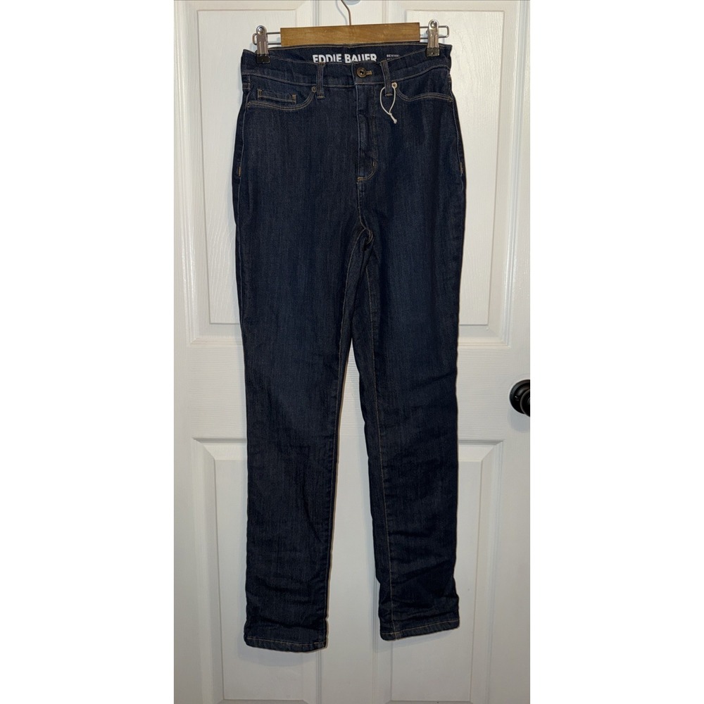 Eddie Bauer Revival High Rise Fleece Lined Straight Jeans Women's Sz 4 Dark Wash